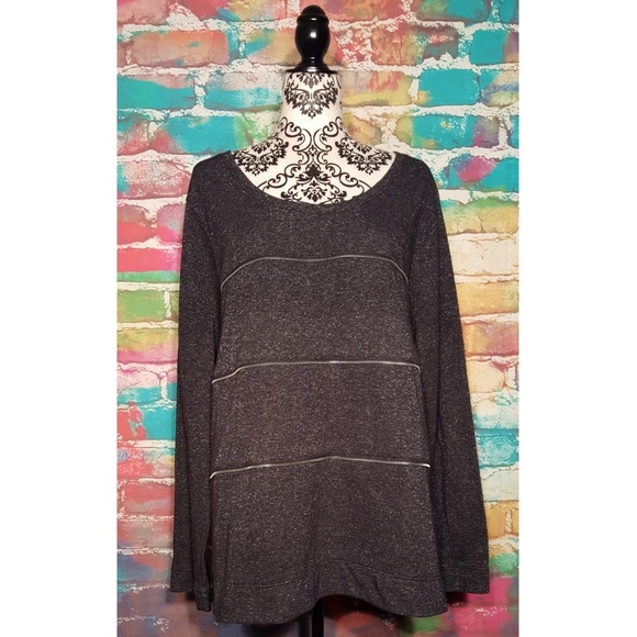 Lane Bryant Tops - Lane Bryant Sweatshirt Top Charcoal Silver Zipper